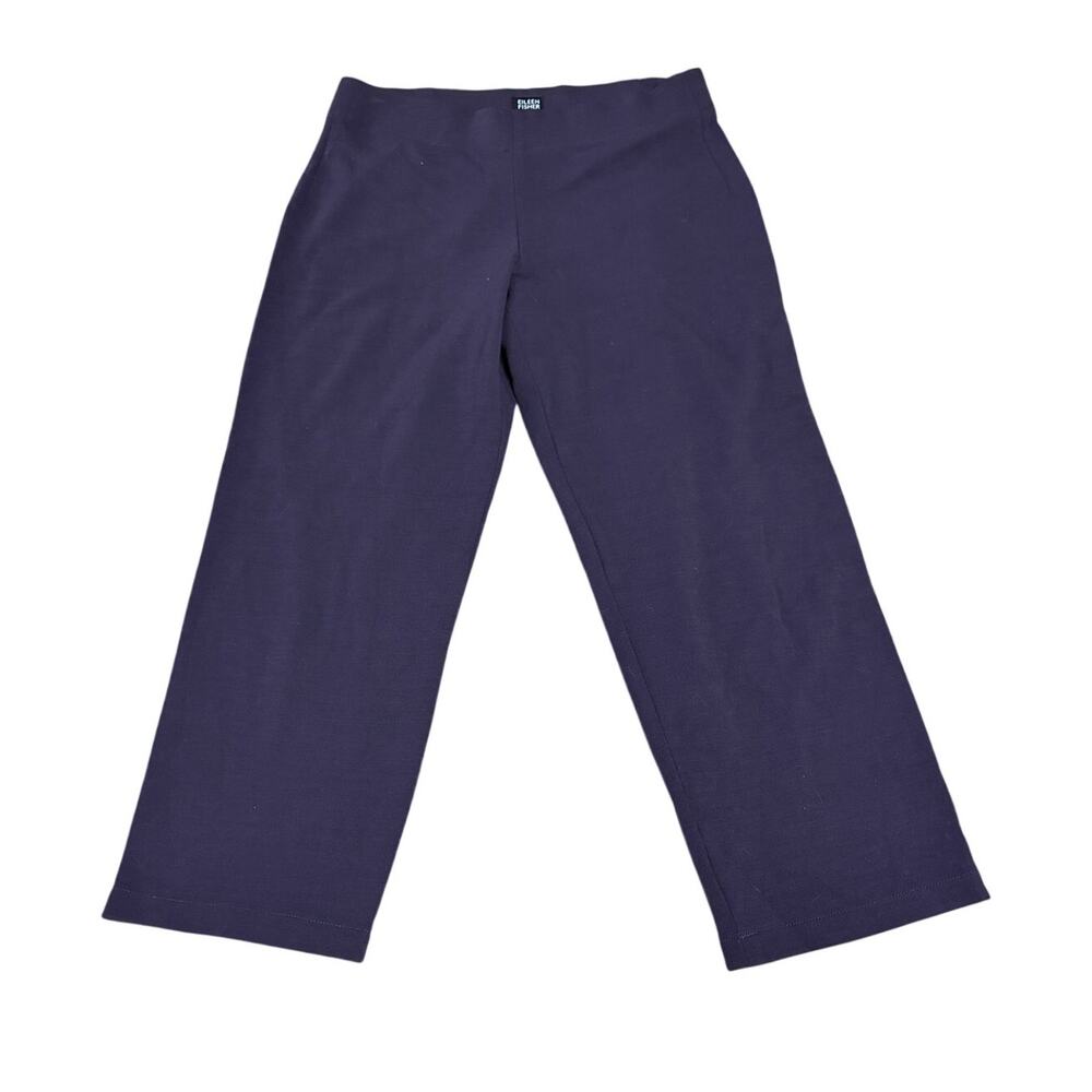 Eileen Fisher wool blend pull on wide leg pants size petite M dark purple‎ plum